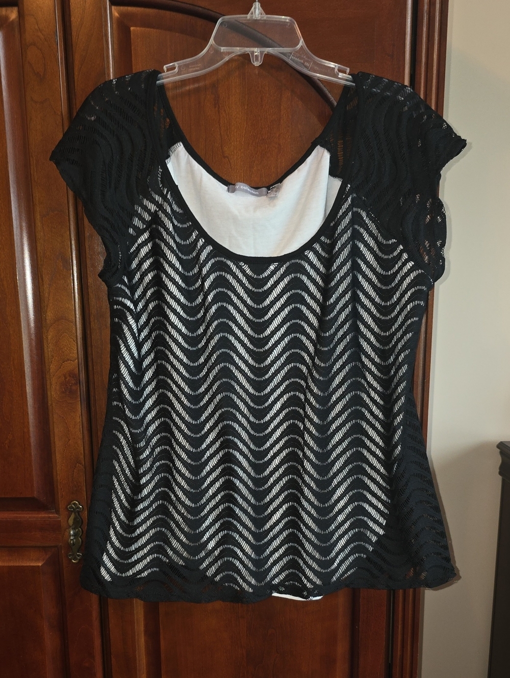 NY Collection Lace Overlay Top XL